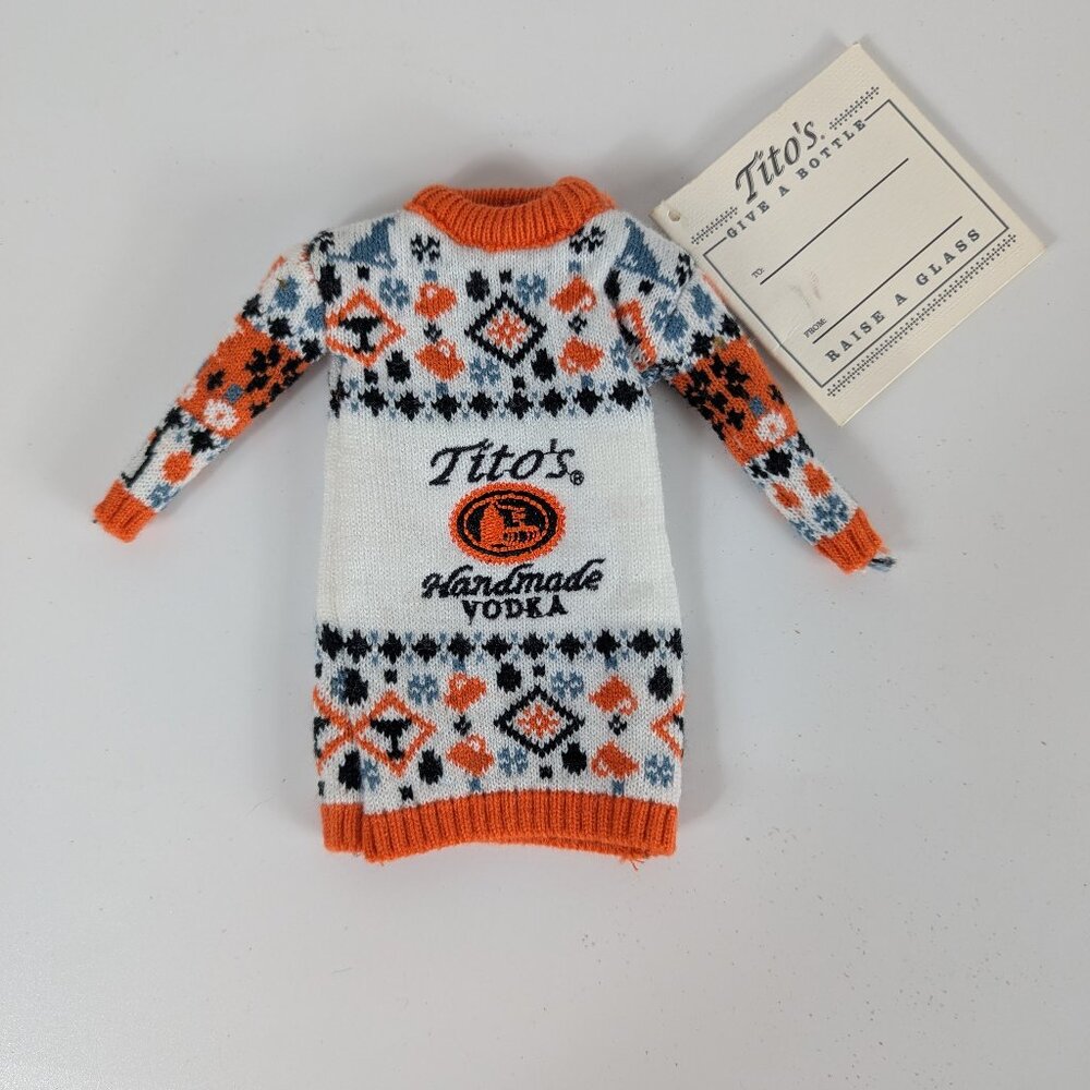 Titos Handmade Vodka Mini Knit Bottle Sweater Ugly Christmas Holiday Sweater NWT